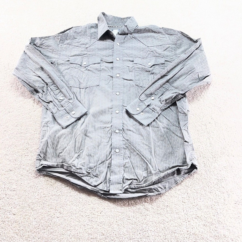 Panhandle Rough Stock Western Shirt Mens Medium Grey Pearl Snap Geometric Print
